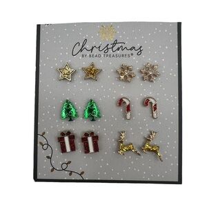 NWT Bead Treasures 6 Pairs of Pierced Christmas Earrings